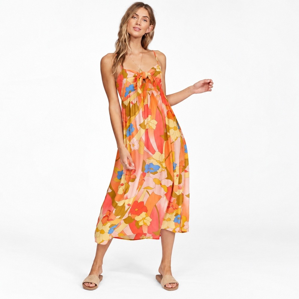 Billabong Tropical Summer Midi Dress Front Tie | NWT Small